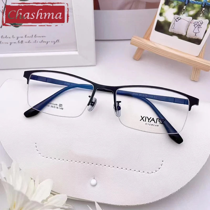 Men's Titanium Semi-Rimless Square Eyeglasses - Lightweight & Durable Frame for Work, Reading & Driving - Model 42039