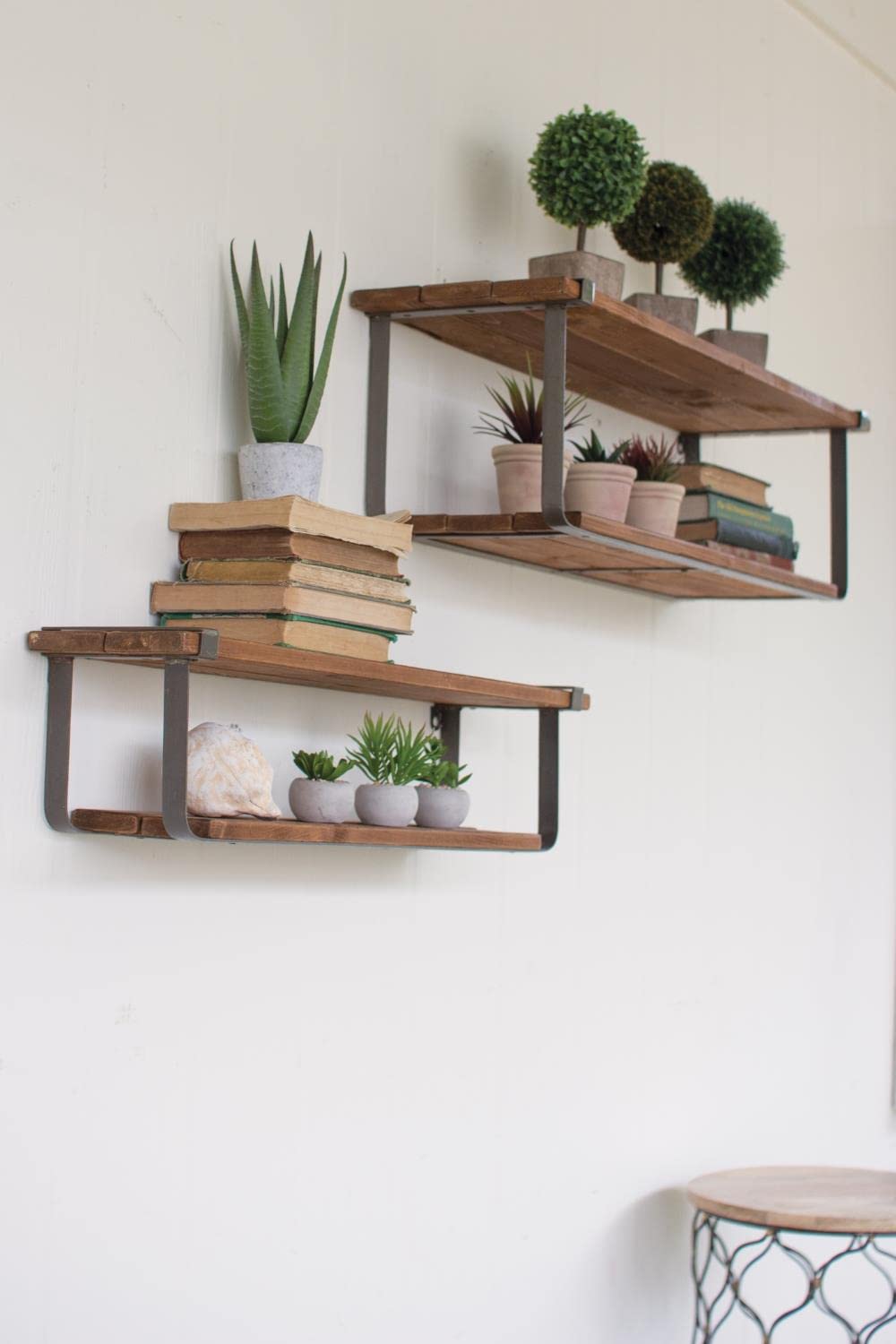 Eco-Friendly Double Shelves Set - Recycled Wood & Metal Wall Shelves for Home & Office Storage | Perfect for Living Room, Bedroom, Kitchen Organization