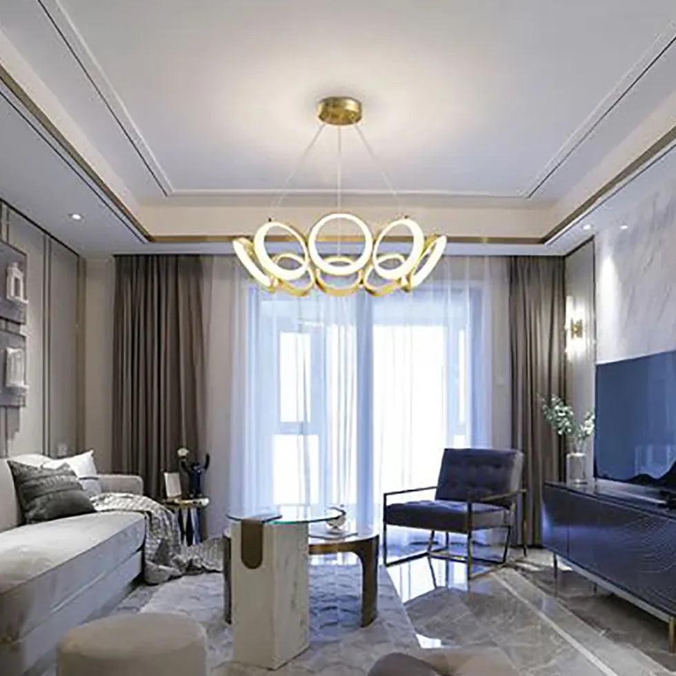 Elegant Gold LED Pendant Light with Ring-Shaped Petal Design - Perfect for Bedroom, Dining Room, and Living Room Lighting Decor