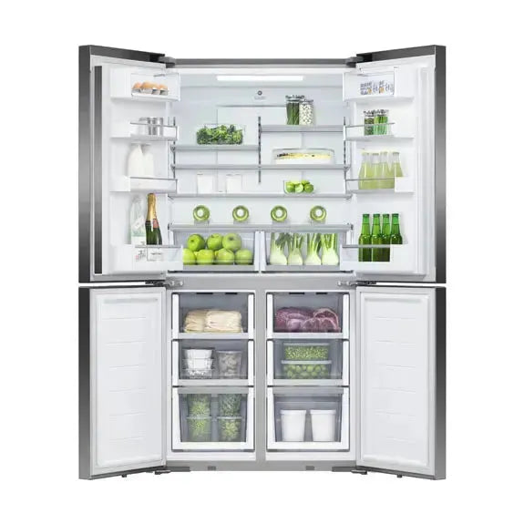 Fisher & Paykel 538L Quad Door Refrigerator - Black Stainless Steel, Energy Efficient French Door Fridge for Modern Kitchen & Large Family Use