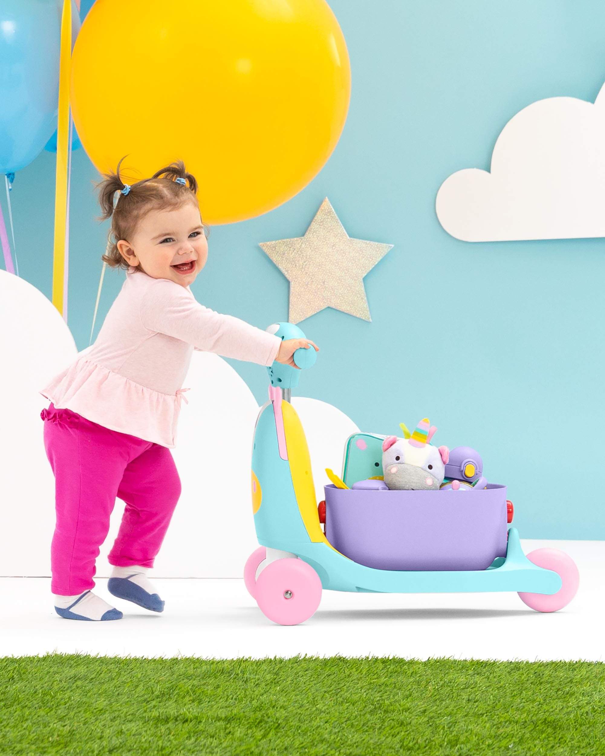 Skip Hop Zoo 3-in-1 Ride-On Baby Walker, Toddler Scooter & Push Toy - Fun Learning Activity for Indoor & Outdoor Play
