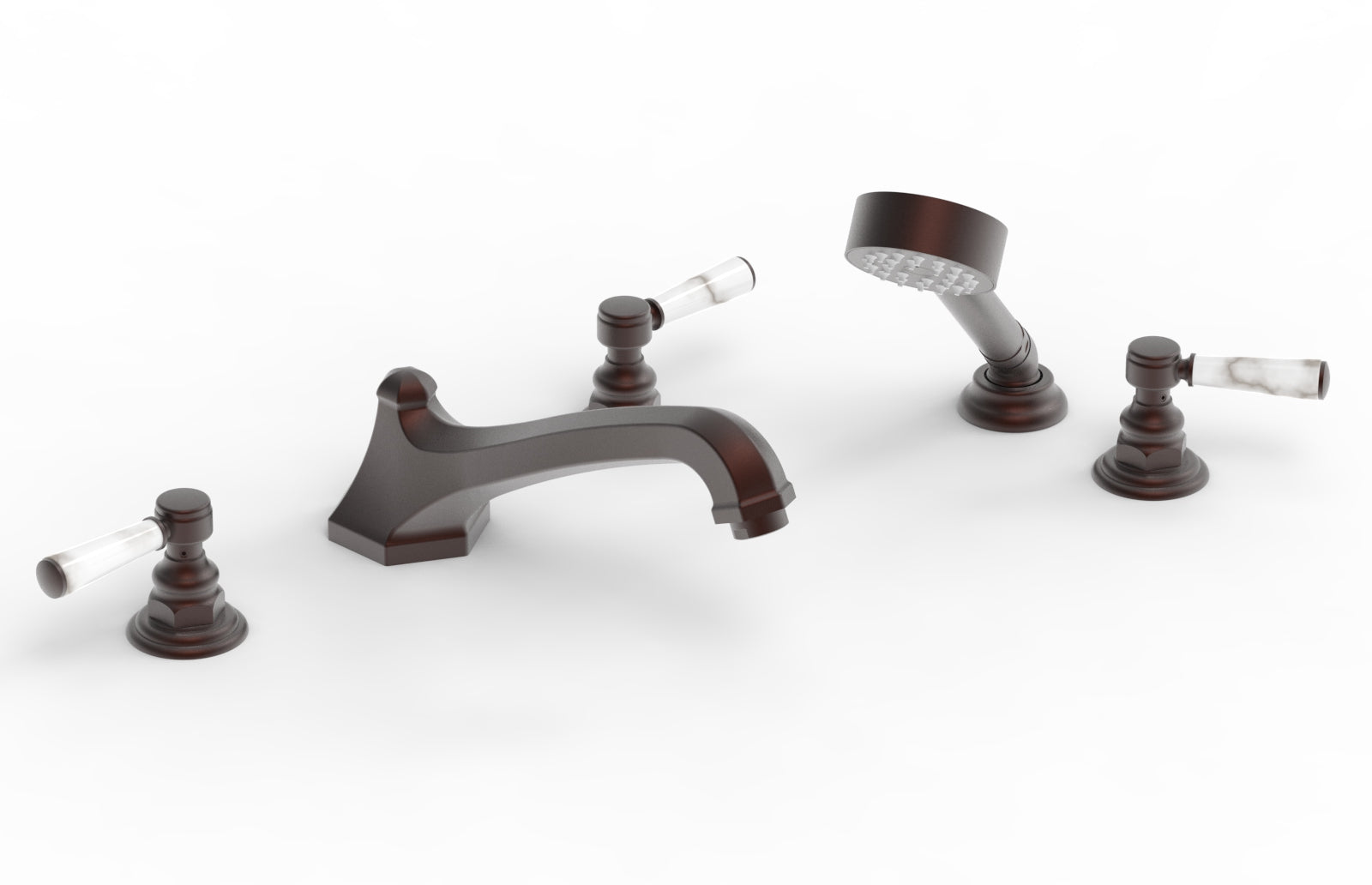 HEX TRADITIONAL Deck Mounted Bathtub Set with Hand Shower - White Marble Lever Handles (500 50) - Perfect for Modern Bathroom Renovations & Spa-Like Relaxation