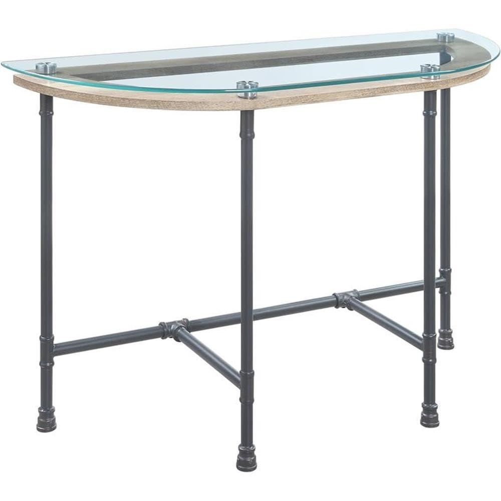 Acme Brantley Modern Pipe Style Glass Top Sofa Table - Clear & Sandy Gray Finish - Perfect for Living Room, Entryway or Behind Couch Decor