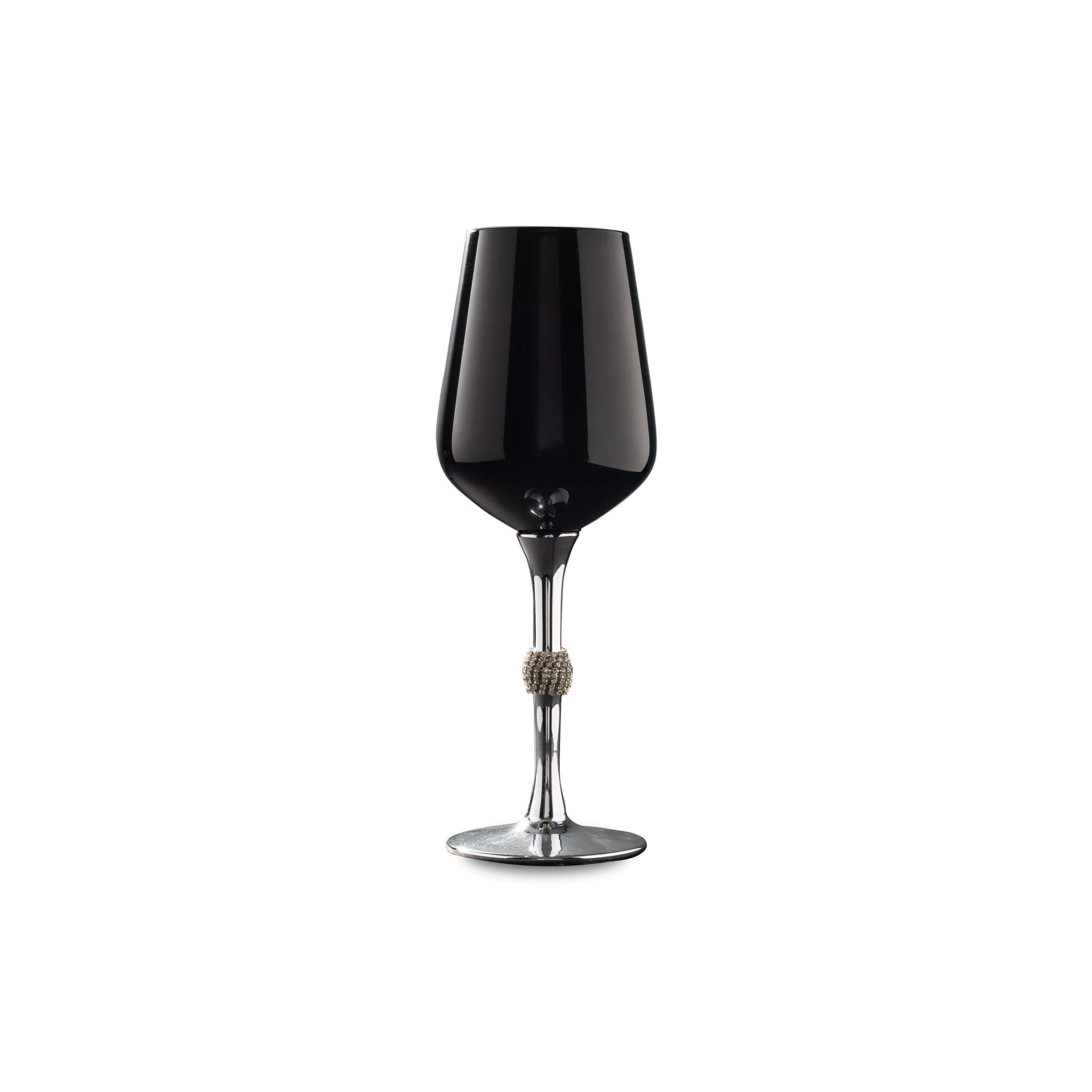 Elegant Black and Silver Wine Glasses Set of 12 - 14.2 oz Crystal Clear Cups with Diamante Accents - Dishwasher Safe - Perfect for Parties, Weddings, and Home Decor (9.2
