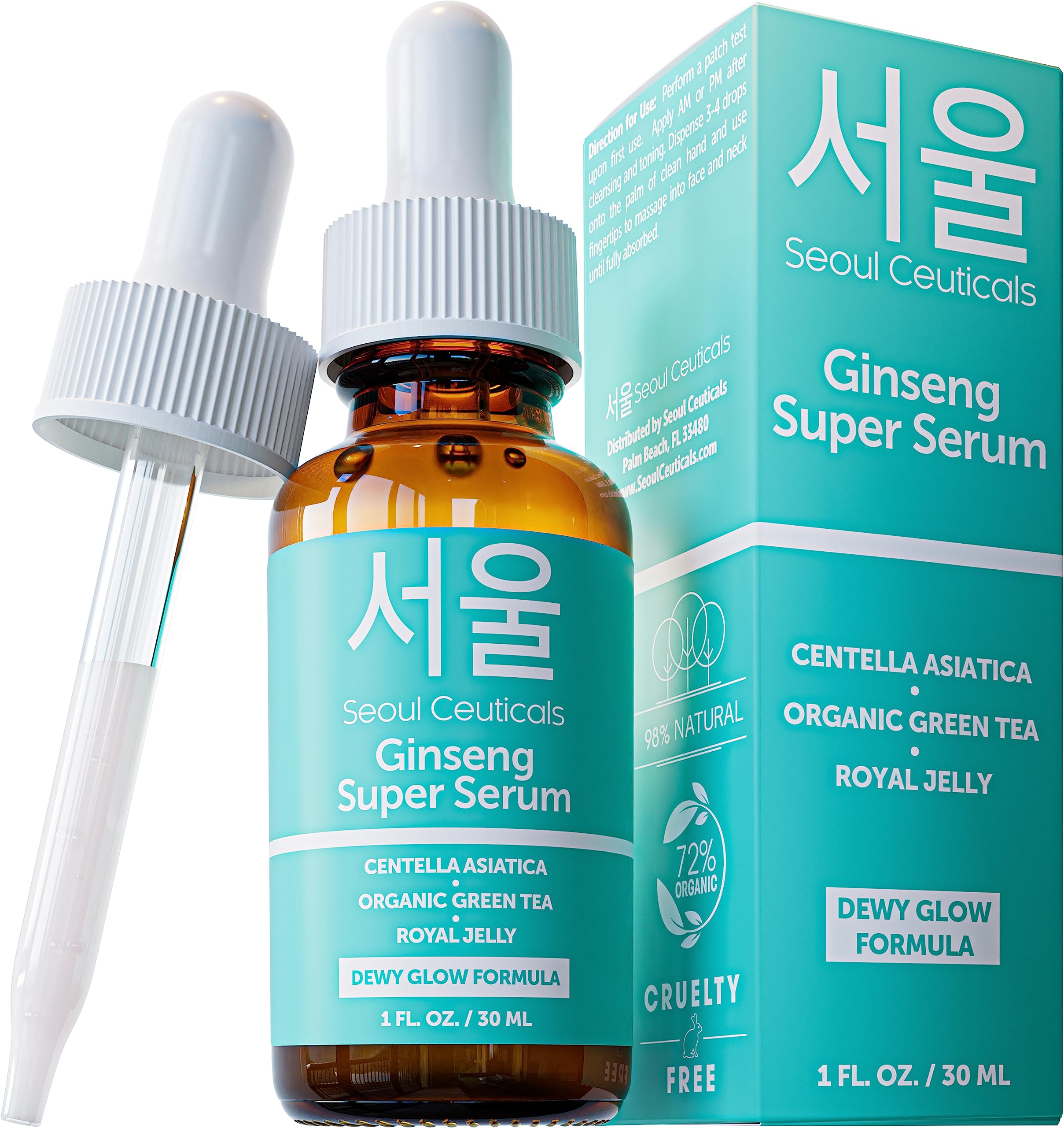 SeoulCeuticals Korean Ginseng Serum - K Beauty Skincare with Green Tea, Centella & Royal Jelly | Organic, Cruelty-Free Anti-Aging Face Serum for Dewy Glow (1oz) - Perfect for Daily Hydration & Nighttime Skin Repair