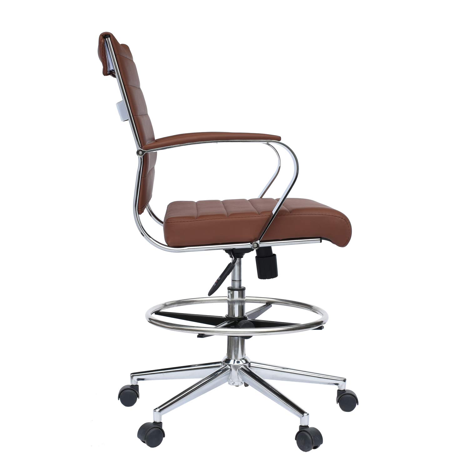 2xhome Modern Adjustable Ergonomic Office Chair - Designer Drafting Chair with Arms & Ribbed Back Support, Brown - Perfect for Home Office, Computer Work & Creative Workspaces