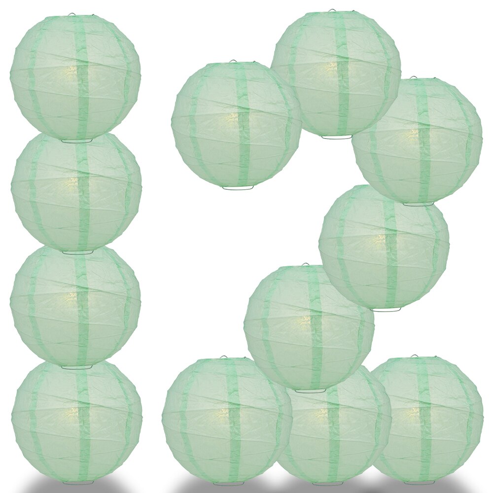 12 Pack 24 Inch Cool Mint Green Free Style Ribbing Round Paper Lanterns for Party Decorations, Wedding Centerpieces & Home Decoration