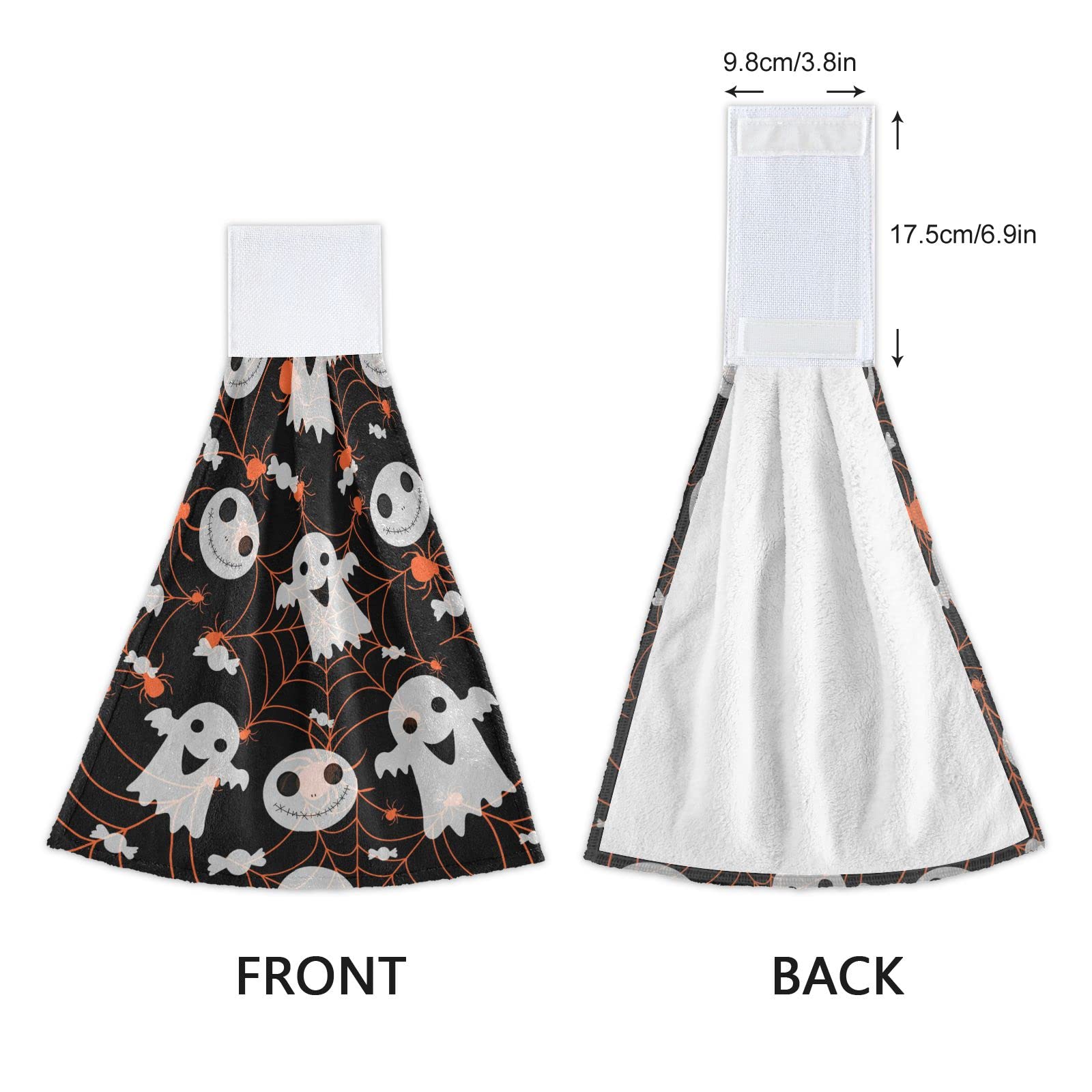 Senya Halloween Hanging Kitchen Towels - 2 Pack Absorbent Spider Ghost Hand Towels with Hanging Loop for Kitchen & Bathroom - Perfect for Halloween Decor, Party Supplies & Spooky Home Accessories
