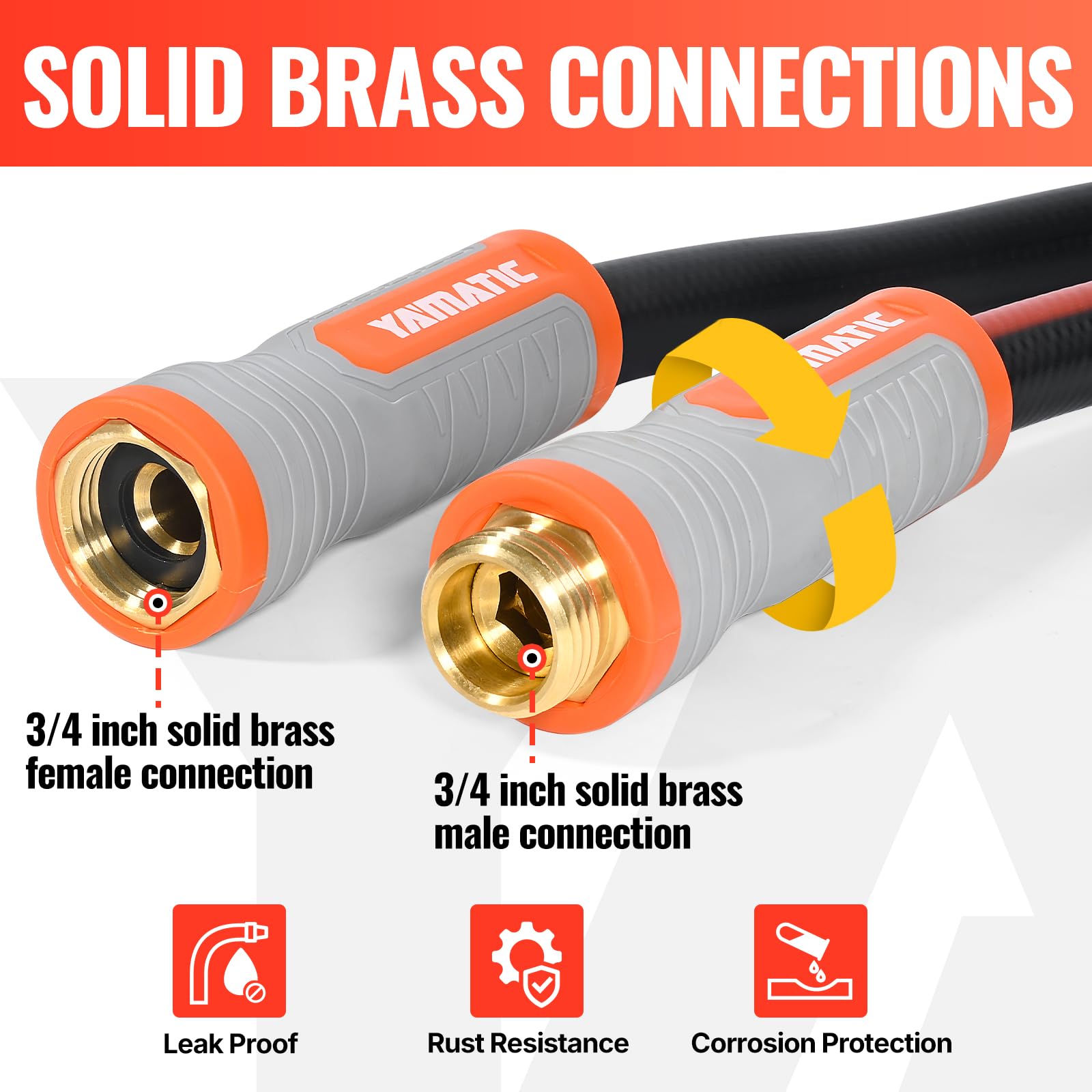 YAMATIC 5/8 Inch x 100 Feet Heavy Duty Garden Hose with Solid Brass Quick Connect Set - Perfect for Watering Lawns, Washing Cars, and Outdoor Cleaning