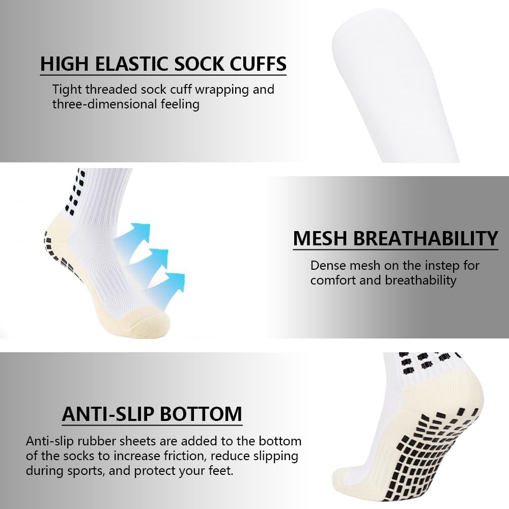 4 Pair Non-Slip Grip Soccer Socks for Men - Knee High Football & Baseball Sports Socks with Anti-Slip Pads for Enhanced Performance on Field & Court