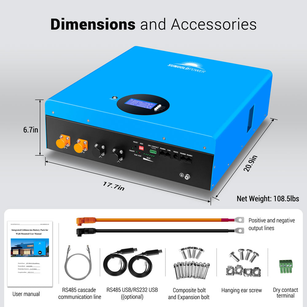 SunGoldPower 5.12kWh LiFePO4 Solar Battery Storage - SG48100M Powerwall for Home Energy Backup & Off-Grid Power Solutions
