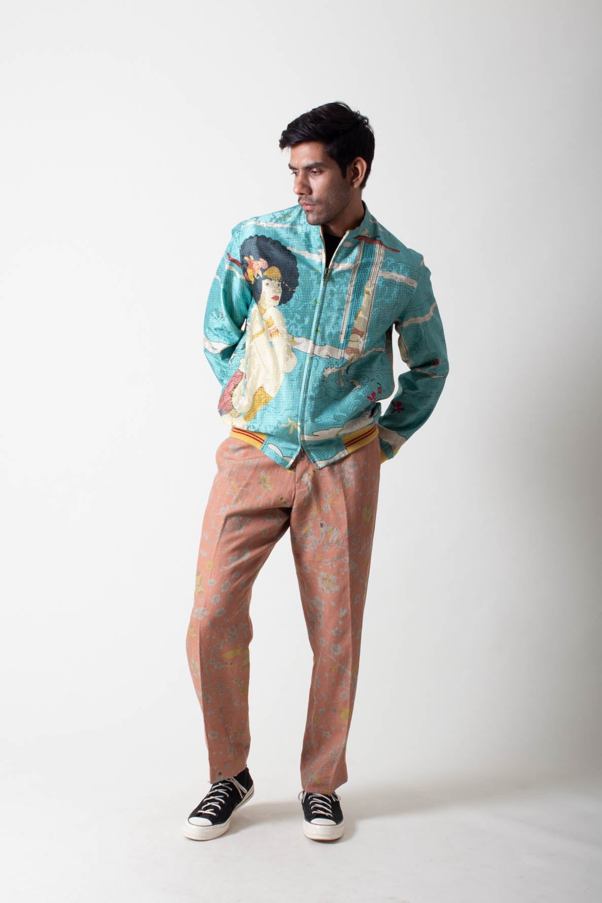 Janbaaz Turquoise Silk Bomber Jacket - Elegant Damask Pattern for Men's Fashion & Casual Wear | Perfect for Parties, Weddings & Everyday Style