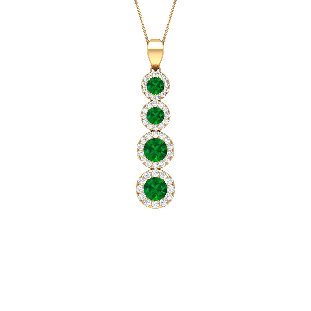 1.25 CT Lab-Created Emerald Dangle Pendant with Zircon - 14K Solid Gold Drop Necklace for Women | Elegant Gift for Birthday, Anniversary & Special Occasions