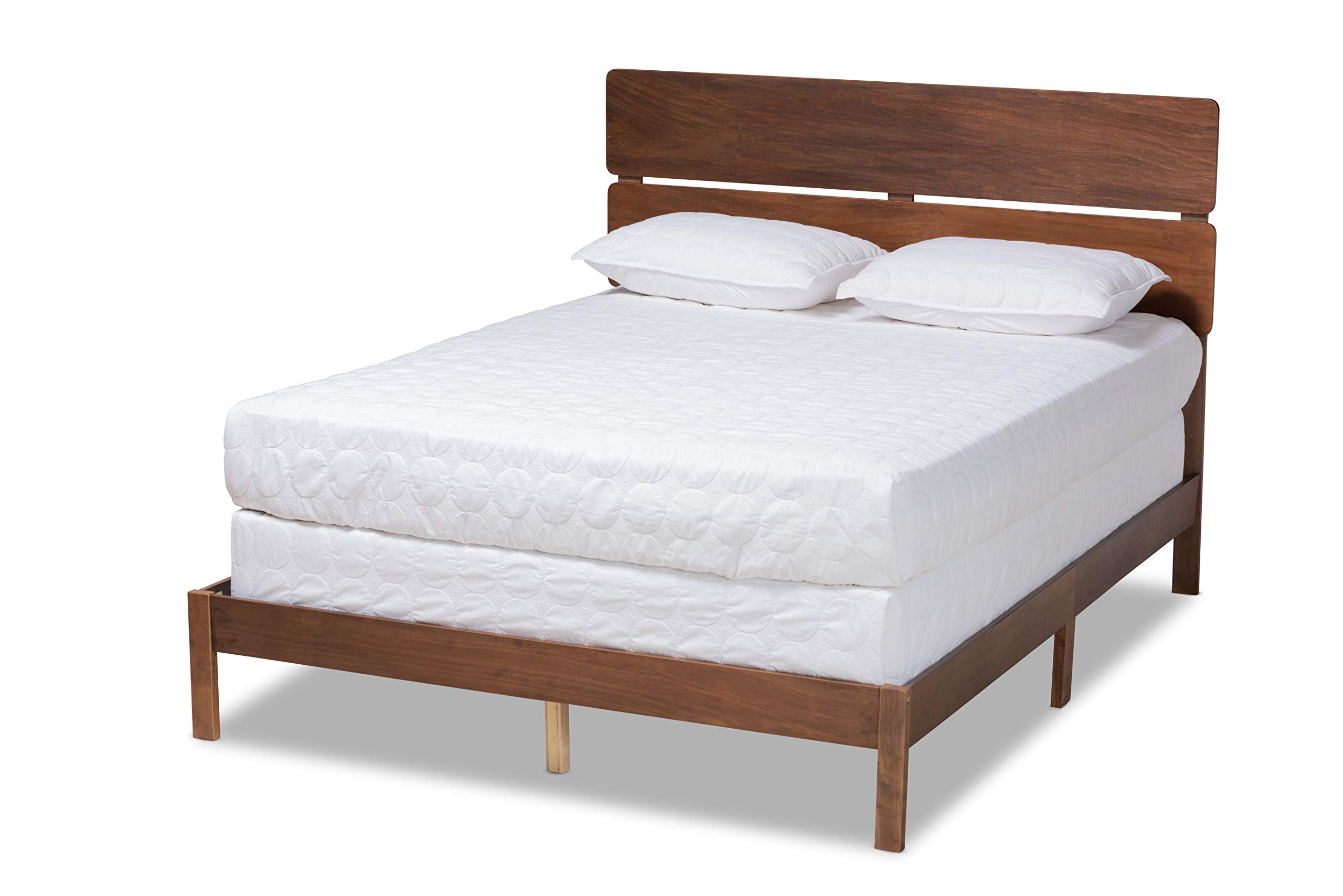 Baxton Studio Queen Size Bed Frame with Walnut Finish - Requires Box Spring - Perfect for Modern Bedrooms, Guest Rooms & Master Suites