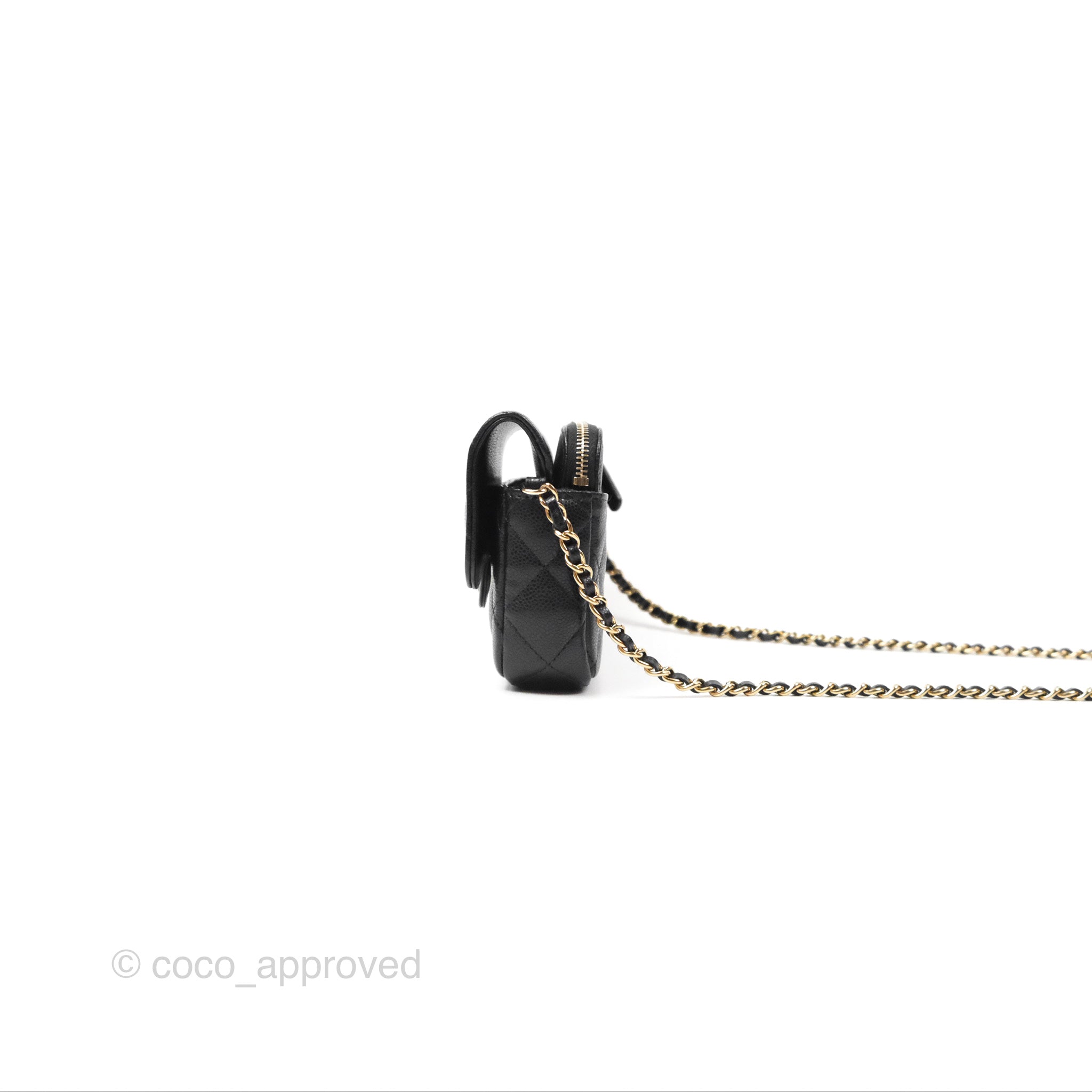Chanel Classic Flap Phone Holder with Chain - Black Caviar Leather & Gold Hardware | Luxury Phone Crossbody Bag for Women | Perfect for Parties, Shopping & Everyday Use