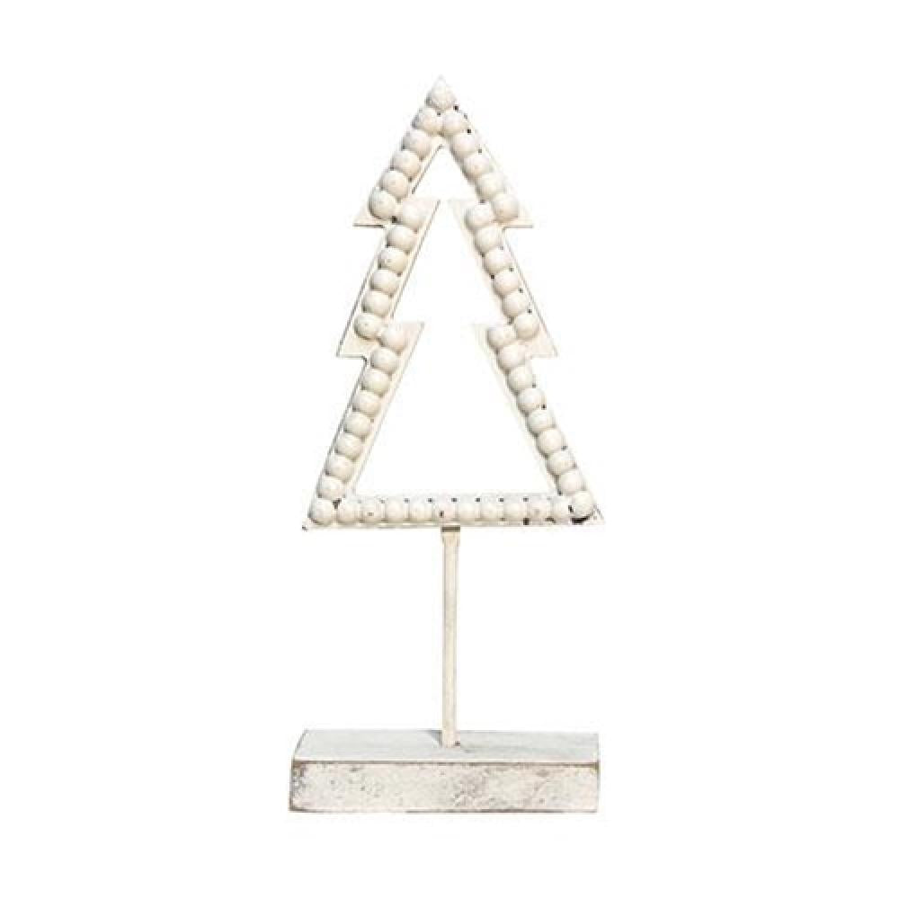 Shabby Chic Beaded Christmas Tree with Base - 11.75 Inch Holiday Decor for Home, Office, and Festive Party Decorations
