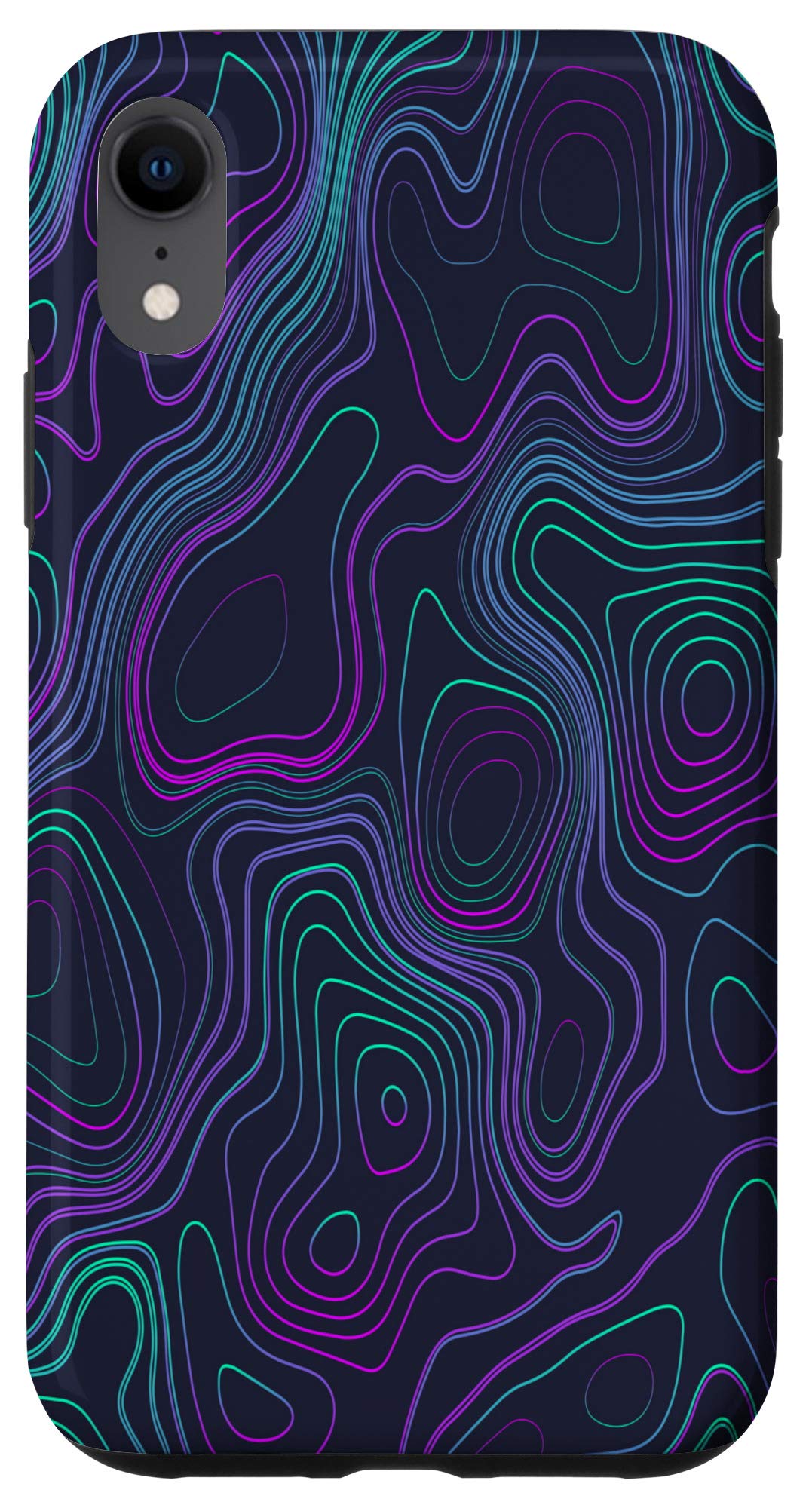 iPhone XR Cyberpunk Style Topo Pattern Phone Case - Durable Protective Cover for iPhone XR - Perfect for Gaming, Travel & Everyday Use