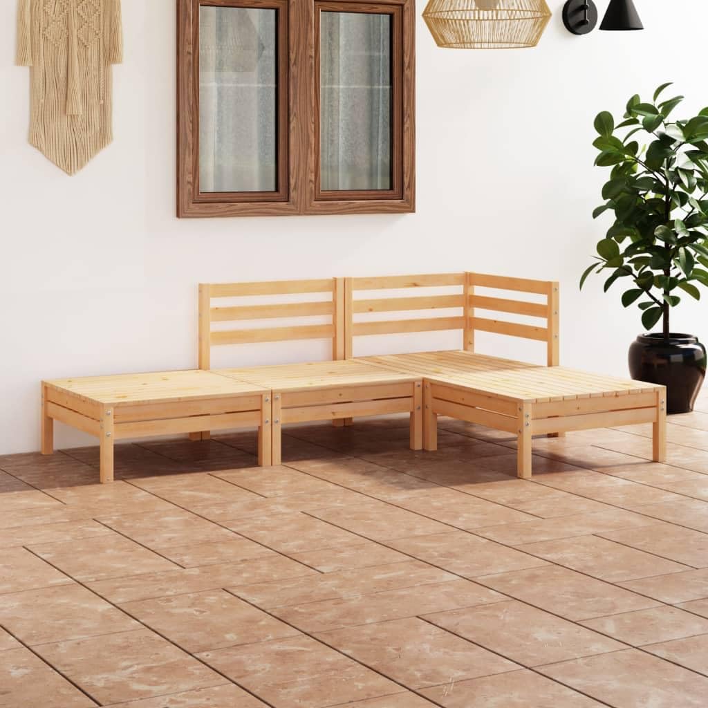 vidaXL 4-Piece Solid Pinewood Patio Lounge Set - Outdoor Garden Furniture with Wooden Sofa & Chairs for Backyard, Terrace, Poolside Relaxation