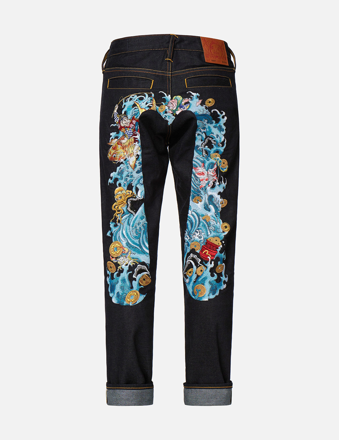 Daicock Embroidered Lucky God Riding Waves Carrot Fit Jeans #2017 - Perfect for Casual Wear, Street Style & Festival Outfits