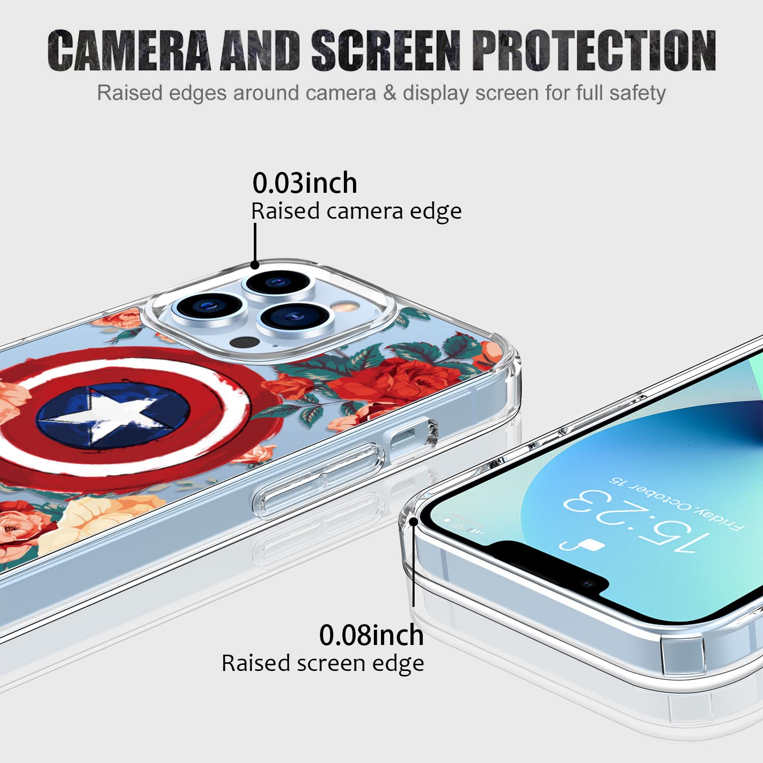 LUHOURI iPhone 13 Pro Max Case with Screen Protector - Crystal Clear Fashion Phone Cover for Women, Slim Fit Durable Protective Case for 6.7