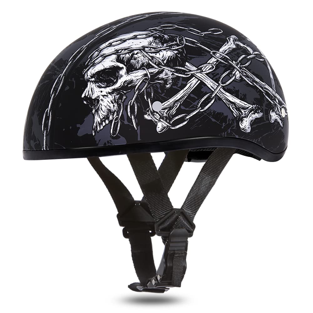 Daytona Half Skull Cap Motorcycle Helmet - DOT Approved Lightweight Design for Men & Women - Perfect for Cruiser, Chopper and Street Bikes Riding