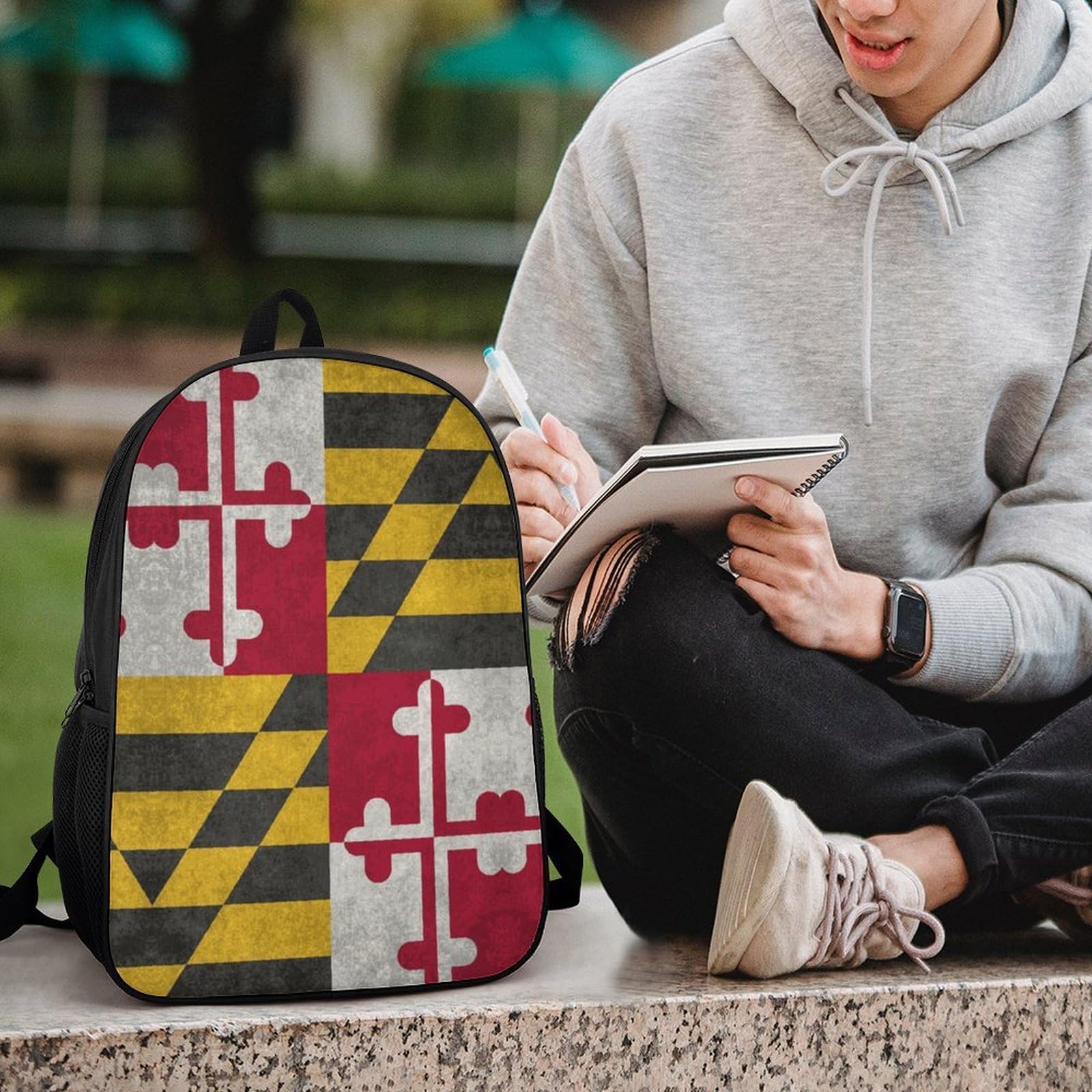 Retro Maryland Flag Backpack - 17 Inch Laptop Backpack for Men & Women - 3D Printed School & Travel Computer Bag - Durable 17