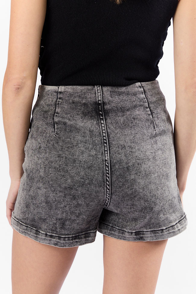 Trendy Black Acid Wash Denim Skort for Women | High Waist Stretch Denim Skirt Shorts Hybrid | Perfect for Casual Outings, Summer Fashion & Street Style