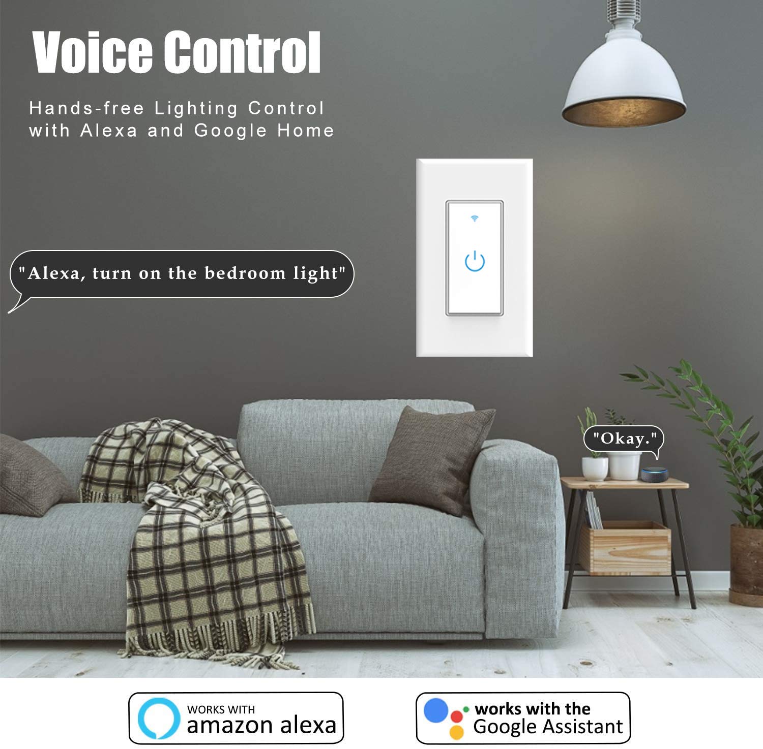 Double Smart Light Switch - WiFi Wall Switch for Smart Home, Single Pole with Neutral Wire, Works with Alexa & Google Assistant - Perfect for Living Room, Bedroom & Kitchen Automation