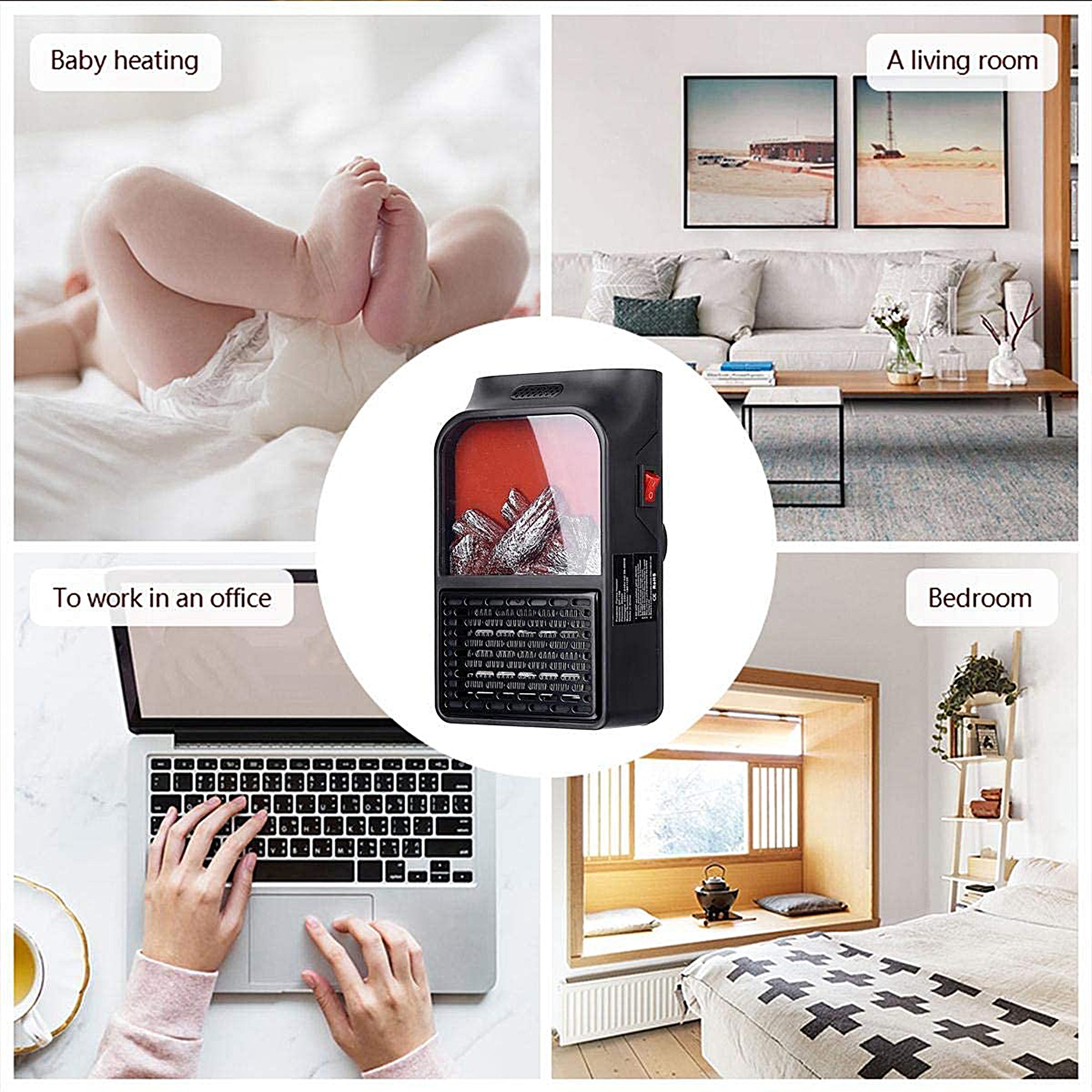 Insta Heater Flame - Portable Electric Space Heater with Adjustable Thermostat, Fast Heating for Home, Office & Indoor Use - Perfect for Winter, Bedroom & Small Rooms