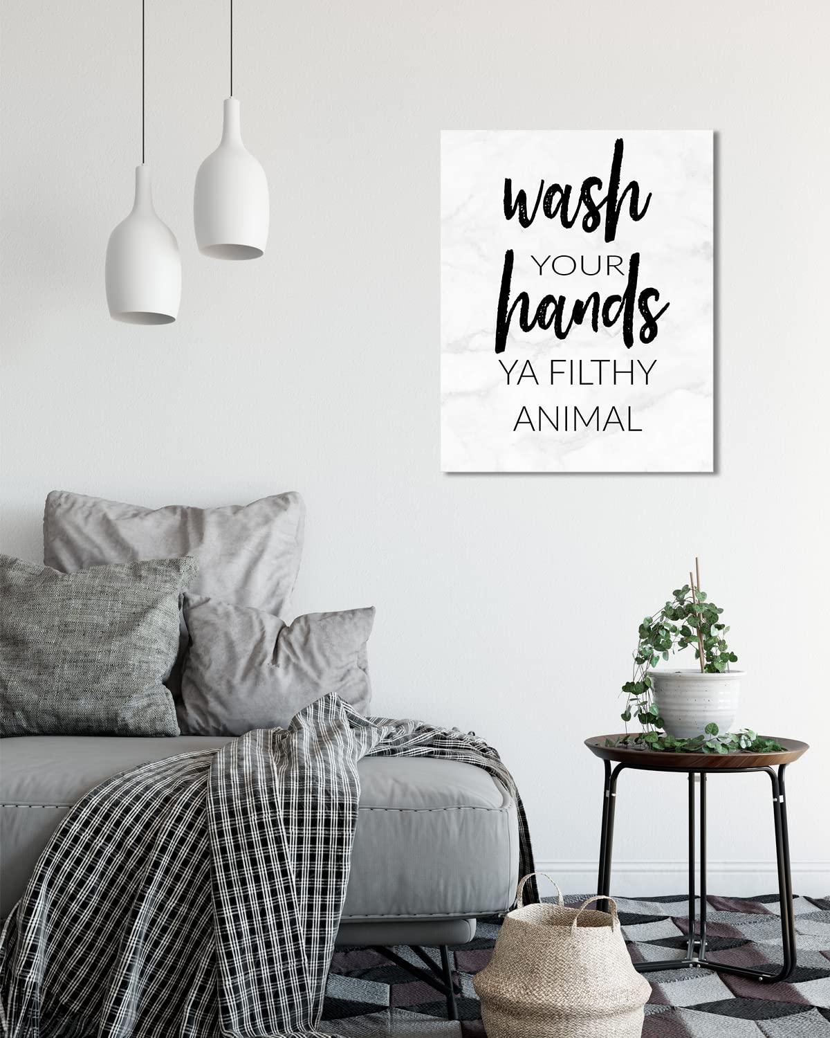 Funny Bathroom Wall Art - 'Wash Your Hands You Filthy Animal' Farmhouse Decor - 24x30 Ready to Hang Canvas - Powder Room & Guest Bathroom Wall Decor for Home, Office, or Restaurant