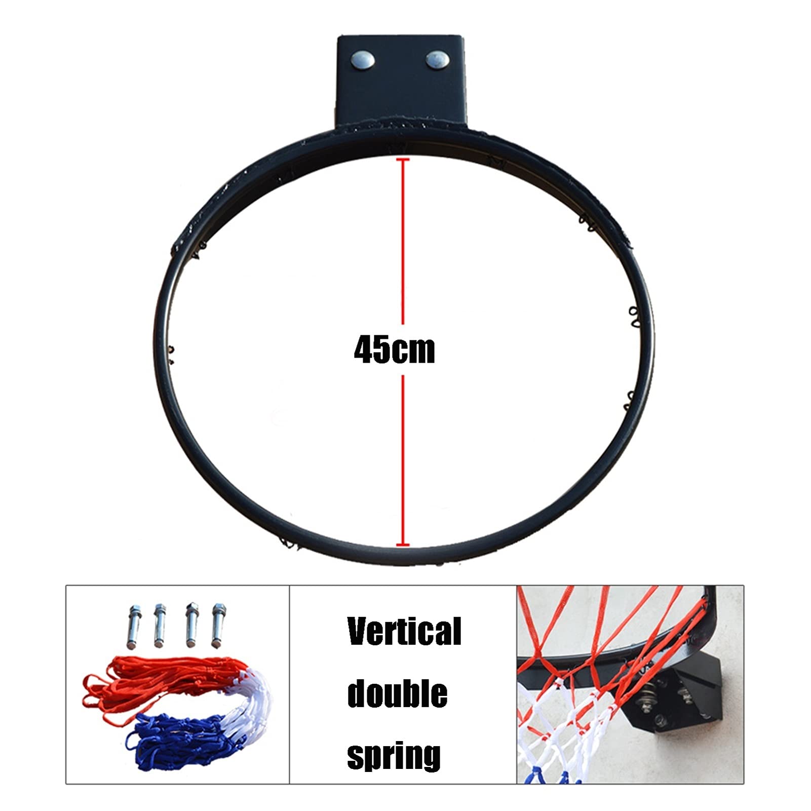 Wall-Mounted Basketball Hoop - 18in Steel Backboard for Kids & Adults - Outdoor Basketball Rim with Adjustable Height - Perfect for Driveway, Backyard & Gym Training (Black)