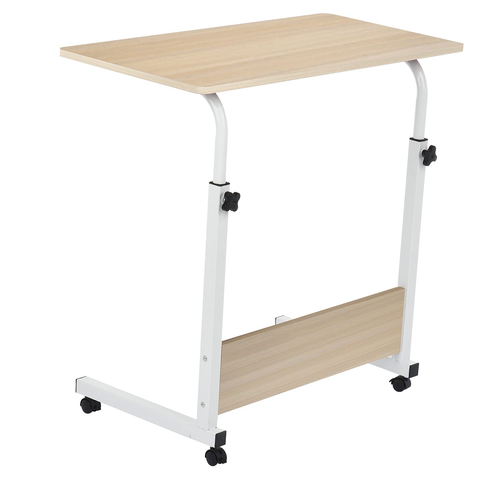Adjustable Height Home Office Desk 80x40cm - Ergonomic Mobile Computer Desk with Wheels, Writing Table for Small Spaces, Beige - Perfect for Remote Work & Study (One Size, US)