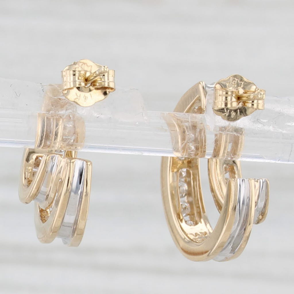 0.48ctw Diamond J Hook Double Hoop Earrings 14k Yellow Gold - Small Drop Dangle Earrings for Women - Perfect for Weddings, Parties & Everyday Wear