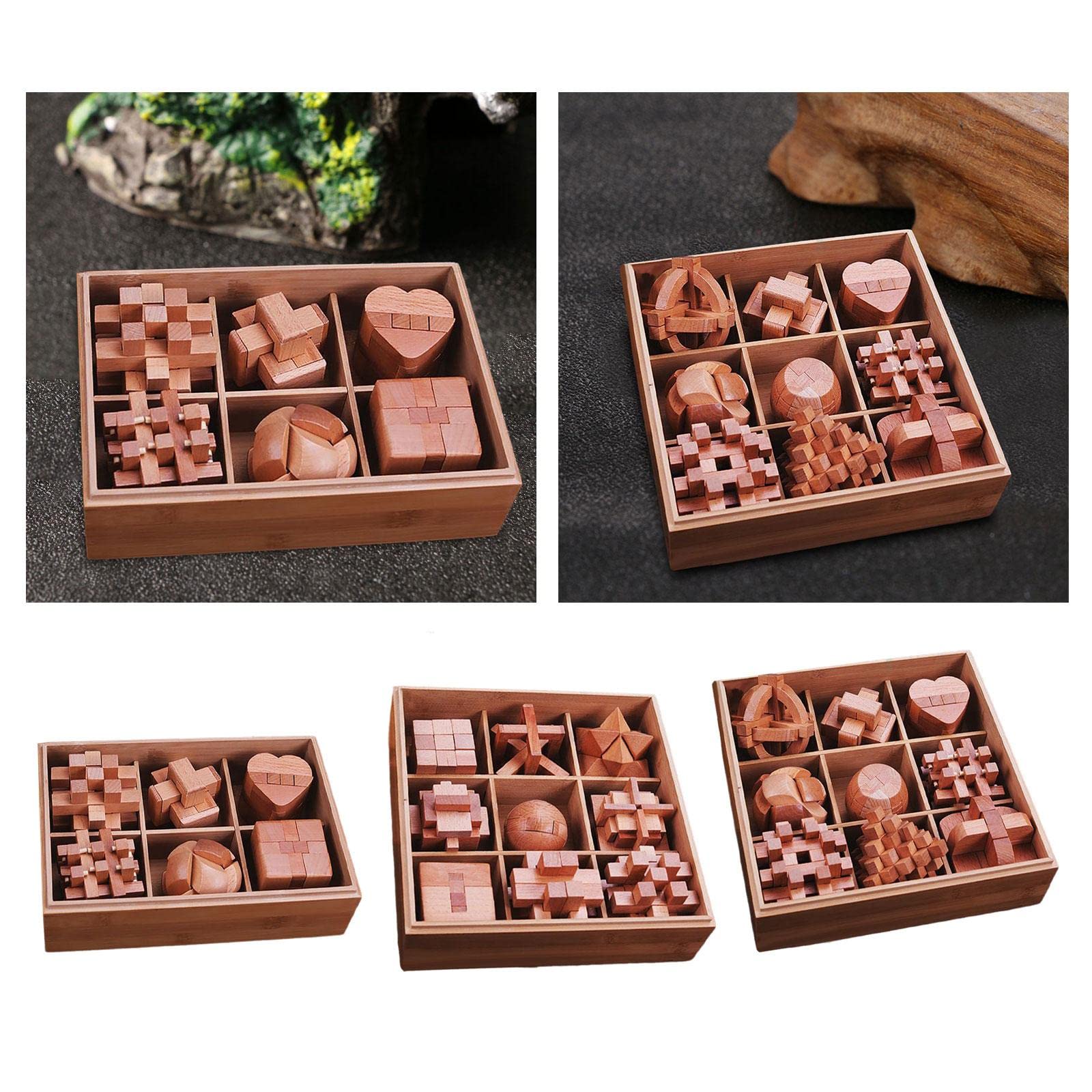 Enakshi Wooden Puzzle Brain Teaser - 6-Piece Educational Toy Set for Kids & Adults - Perfect for Birthday Party Favors, Classroom Learning & Family Game Night