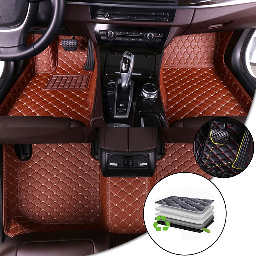 Premium Luxury Leather Car Floor Mats for Cadillac Escalade Platinum 2006-2016 - Waterproof All-Weather Protection Floor Liners with Full Coverage (Brown) - Perfect for Road Trips, Daily Commutes & Off-Road Adventures