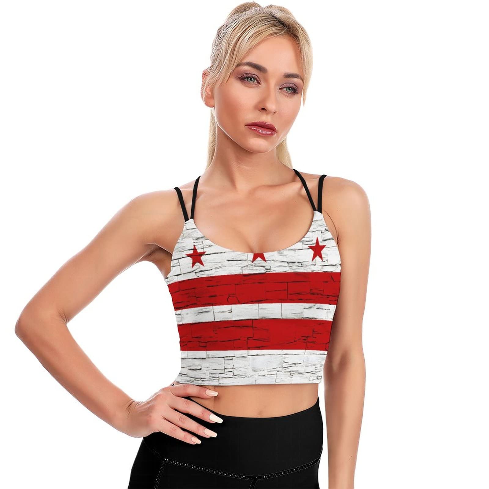 Women's Padded Sports Bra - District of Columbia Flag Print - Yoga, Running & Fitness Crop Top - Comfortable Workout Camisole for Active Lifestyles