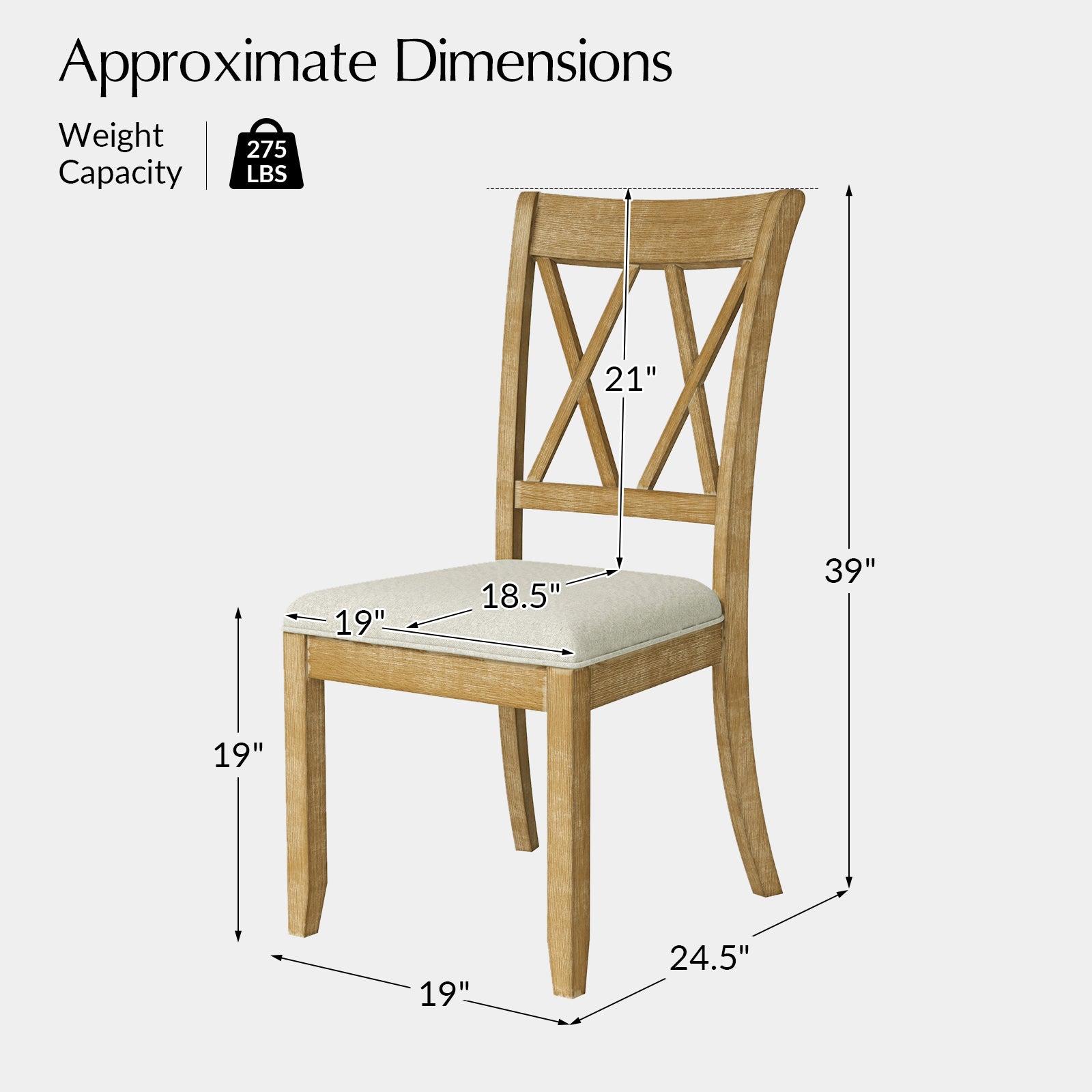 Amaya Rustic Modern Farmhouse Solid Wood Dining Chairs Set of 2 - Sturdy Wooden Kitchen Chairs for Dining Room, Breakfast Nook & Farmhouse Decor