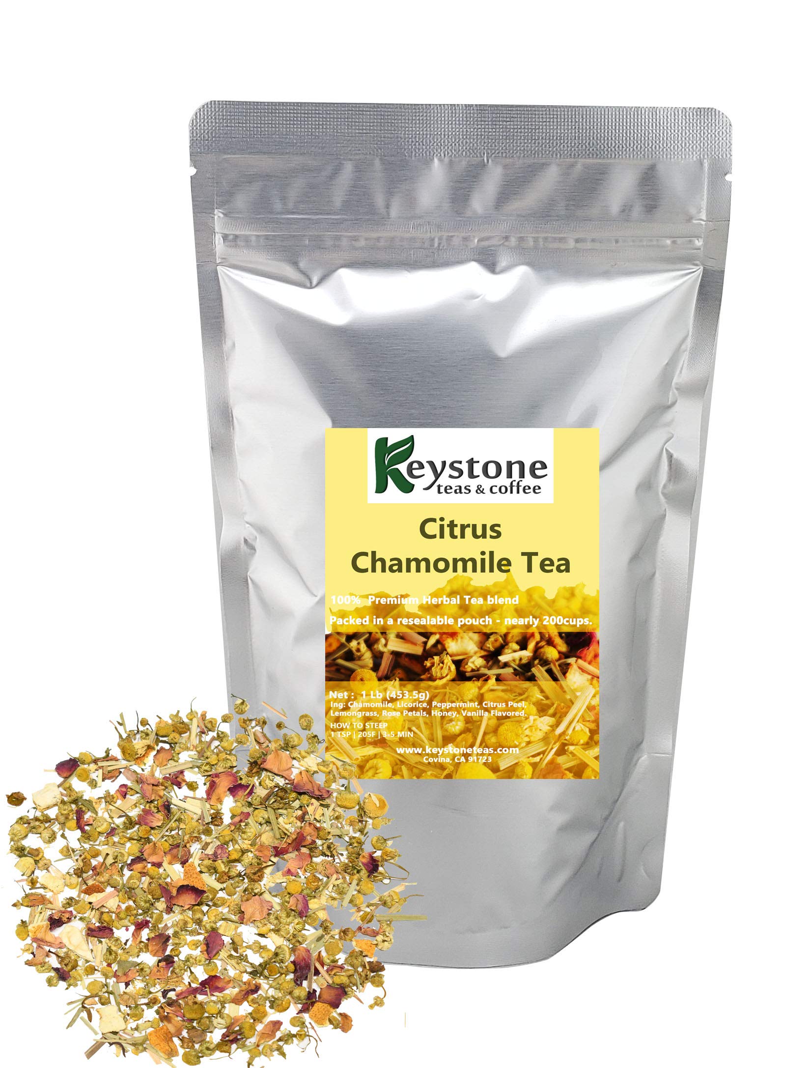Organic Citrus Chamomile Herbal Tea with Peppermint - 1 Lb Bulk Loose Leaf Tea for Relaxation & Stress Relief - Perfect for Evening Tea Time, Meditation & Wellness Rituals