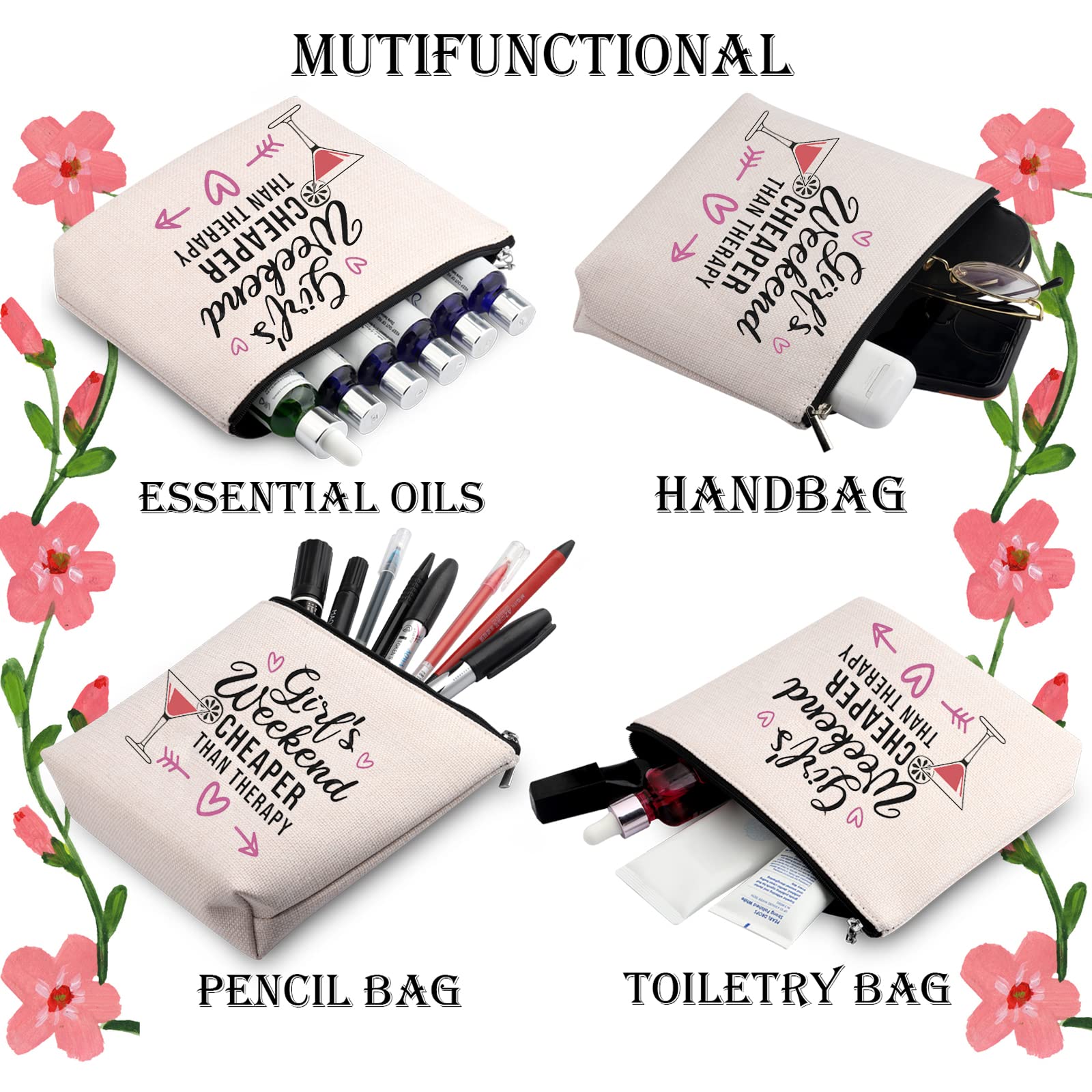 WCGXKO Premium Zipper Pouch Makeup Bag - Perfect Weekend Travel Organizer & Thoughtful Gift for Best Friends - Great for Cosmetics, Toiletries, Jewelry Storage (Weekend Cheaper Than Therapy)