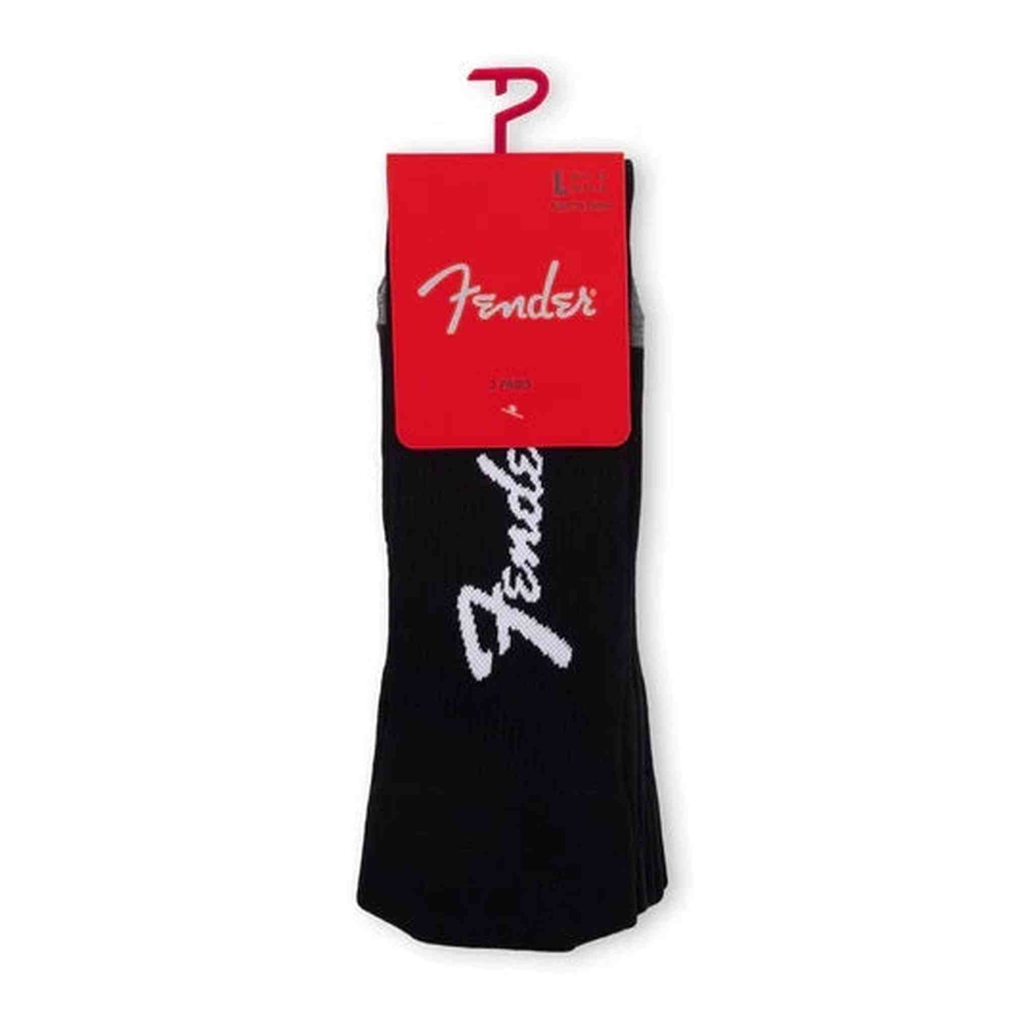 Fender Logo Crew Socks 3-Pack - Black, Large Size - Comfortable & Durable for Casual Wear, Music Performances & Gifts