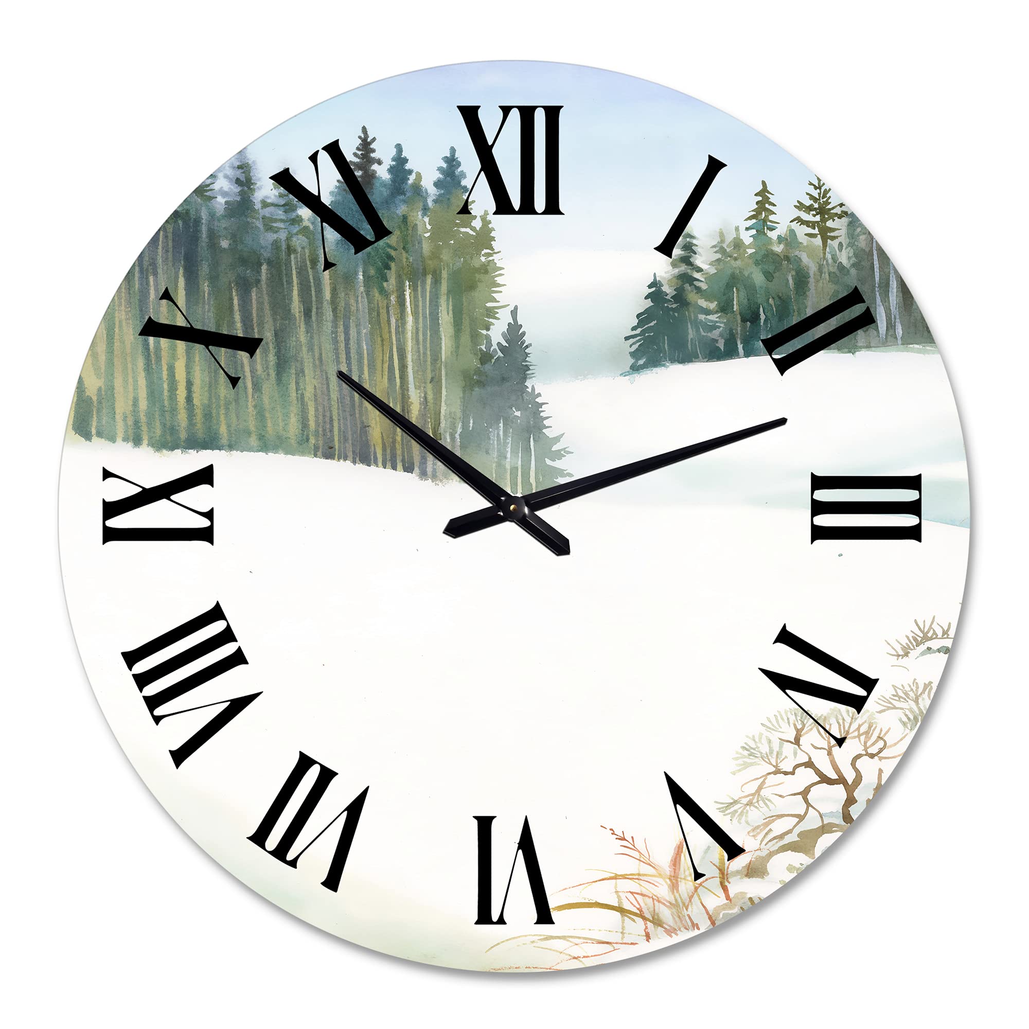 DesignQ Traditional Wall Clock - Pine Forest in Snowy Winter Landscape - Large Nature-Themed Wall Clock for Kitchen, Living Room & Office Decor | Perfect for Home, Farmhouse & Cabin Interior Design