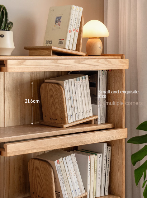 Oak Solid Wood Modern Desktop Small Bookshelf - Stylish Home Office Organizer for Books, Decor & Essentials | Perfect for Workspaces, Dorm Rooms & Living Areas