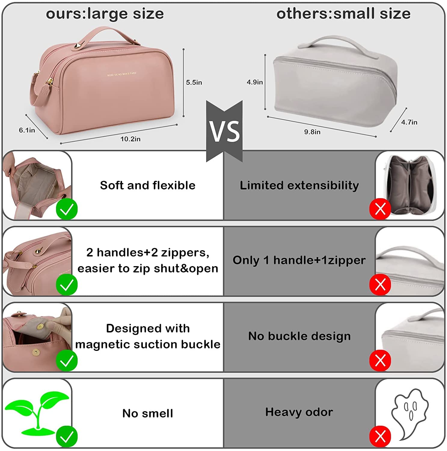 Premium Leather Makeup Bag for Women - Large Capacity Waterproof Travel Cosmetic Organizer with Handle - Perfect for Vacation, Gym & Daily Essentials Storage