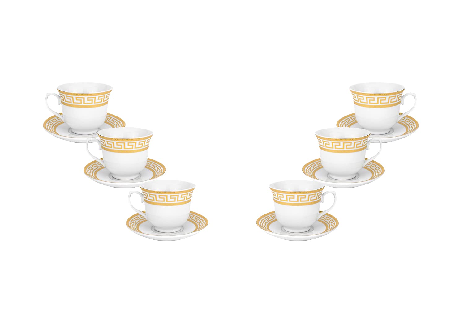 Royalty Porcelain 12-Piece Coffee and Tea Cup Set with Saucers - 7 oz Elegant Gold Cups for Afternoon Tea, Bridal Shower, or Luxury Home Decor