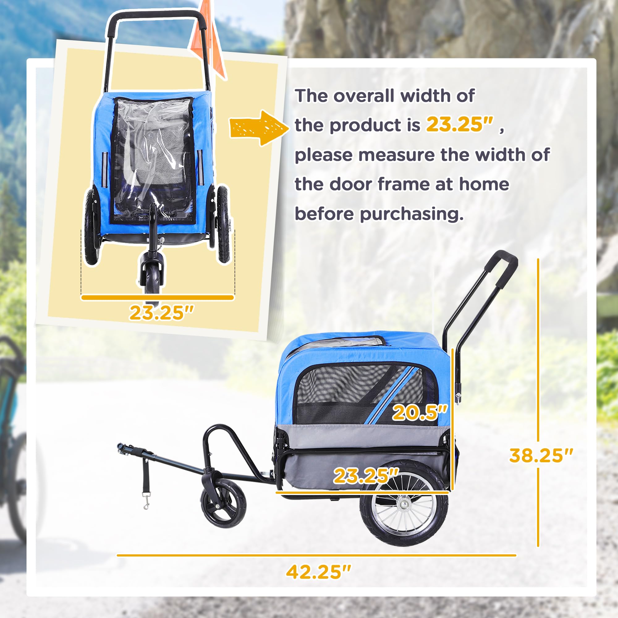Aosom 2-in-1 Small Dog Bike Trailer & Stroller with Hitch - Blue Bicycle Sidecar Wagon Cart Carrier for Pets | Perfect for Cycling Adventures, Park Visits & Outdoor Travel with Your Dog
