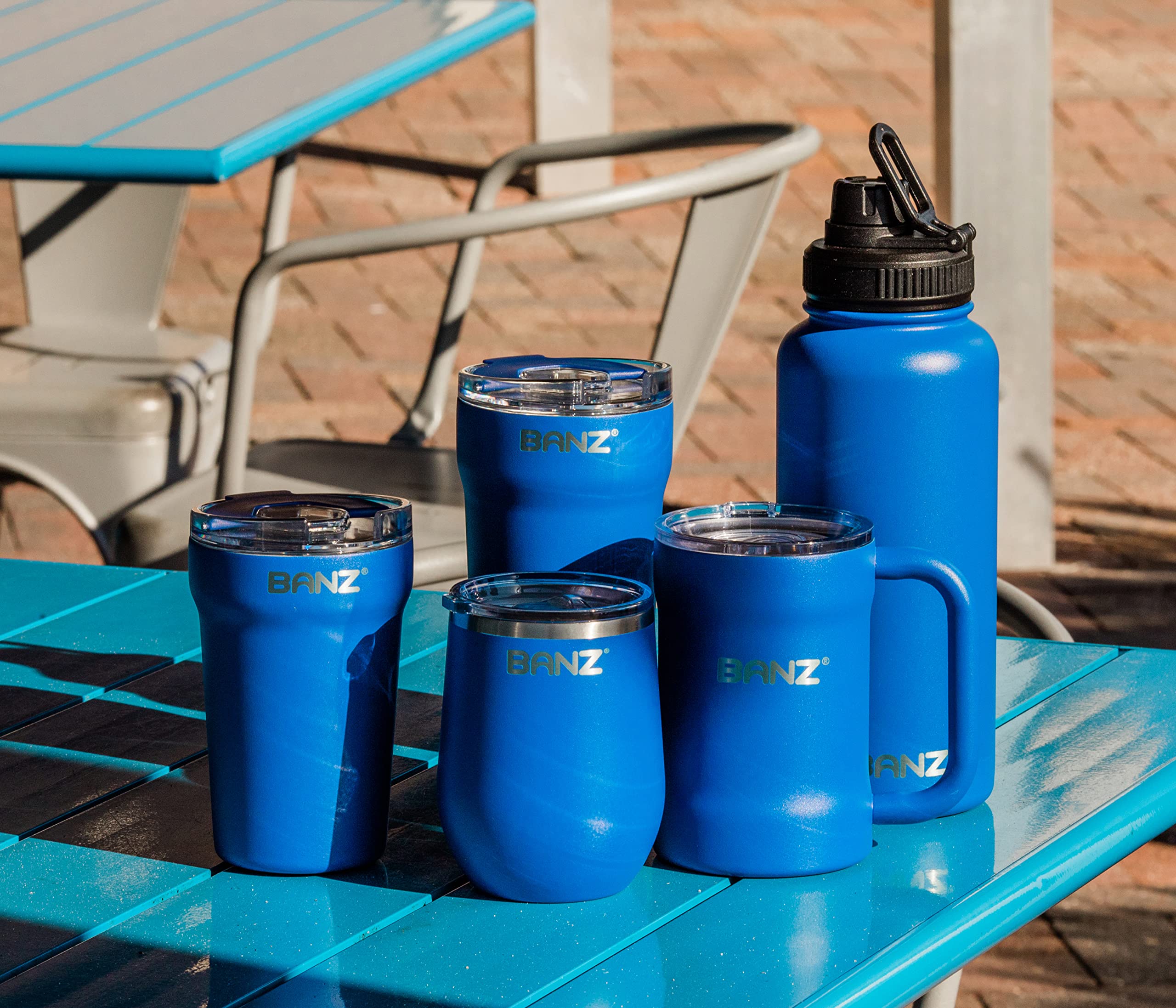 BANZ Insulated Travel Mug - 16oz Stainless Steel Vacuum Flask with Leak-Proof Lid, Navy Blue - Perfect for Coffee, Tea & Hot/Cold Drinks On-The-Go, Commuting, Camping & Outdoor Activities