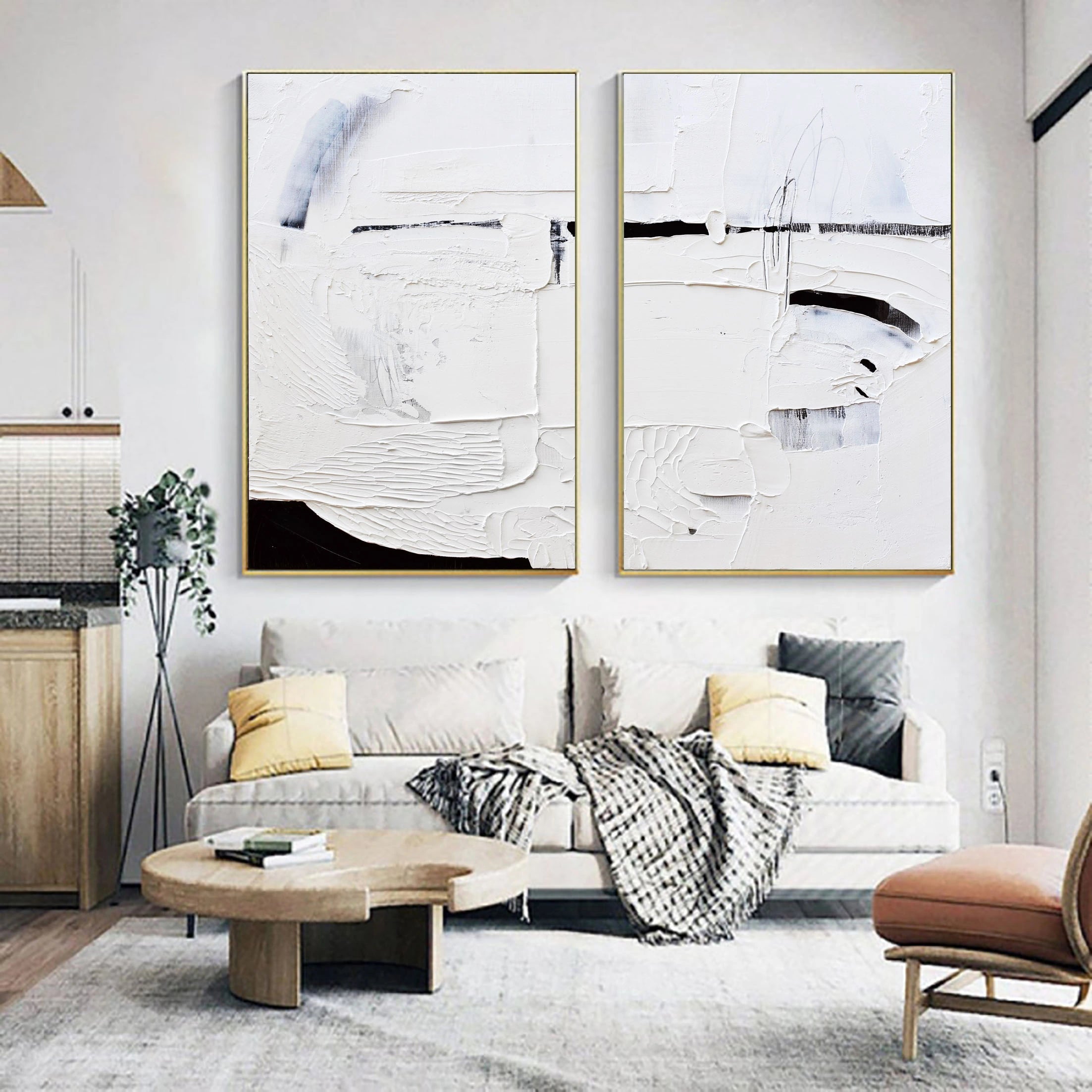 Abstract Textured Wall Art Set of 2 - Modern Canvas Paintings for Living Room & Bedroom Decor - #MM048