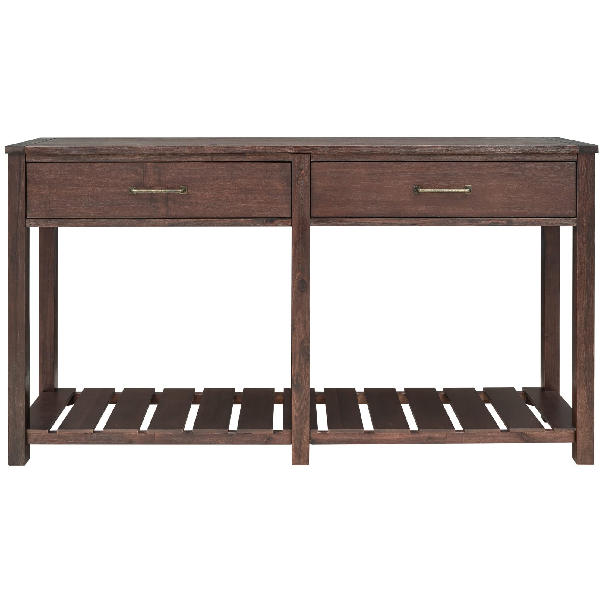 Solid Wood Console Table with 2 Drawers & Slatted Shelf - Entryway Sofa Table with Storage for Living Room, Hallway, Bedroom - Espresso Brown Finish for Home Decor & Organization