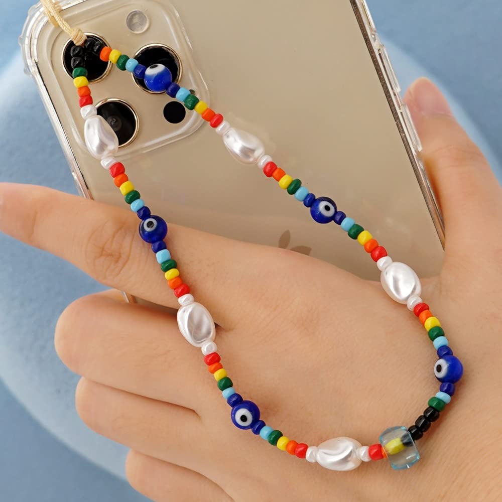 Beaded Phone Lanyard Wrist Strap - Polymer Clay Fruit Star Pearl Acrylic Beaded Anti-Lost Phone String Bracelet Keychain for Women & Girls - Perfect for Phone Security at Work, Gym, Travel and Daily Use