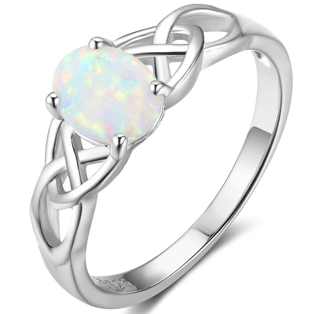 925 Sterling Silver Celtic Knot Heart Shaped Fire Opal Ring - Unique Engagement Wedding Promise Gift for Her